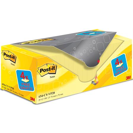 POST-IT® Økonomi pk gul 76x76mm (20) 